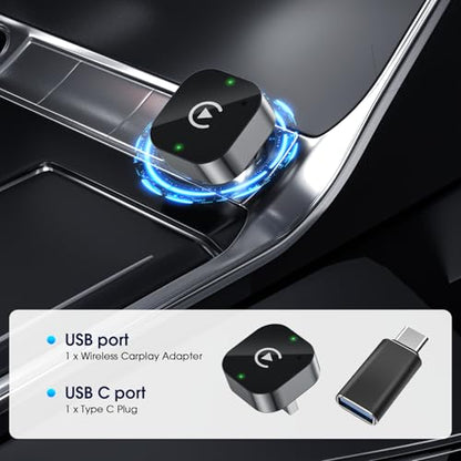 Wireless Carplay Adapter & Android Auto 2026 Upgrade Wired CarPlay to Wireless,2-in-1 Mini USB Design with Fast Stable Connection Car Play for Apple iOS 10+, Android 11+ Version