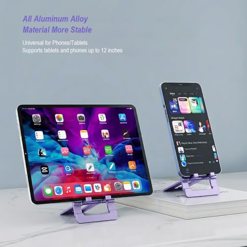 Cell Phone Stand for Desk Foldable Ultra Slim Aluminum,Purple - color: Purple