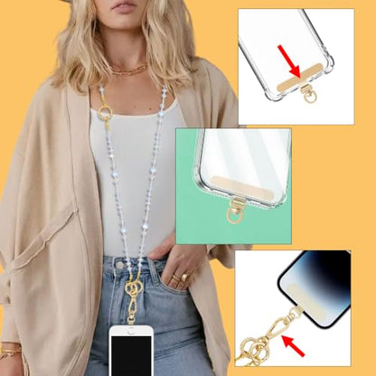 Crystal Phone Strap Crossbody and Wrist Lanyard, Anti Theft Layered & Wrist Strap Cell Phone Neck for Women - color: Blue Beaded