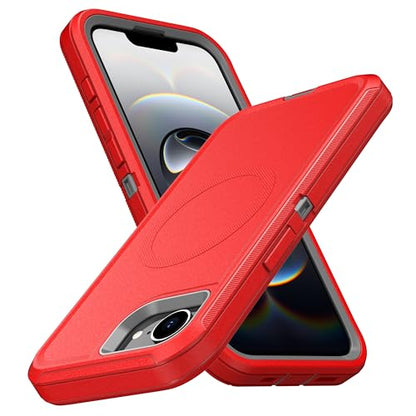 MXX for iPhone 16e & iPhone 17e Case, [Compatible with MagSafe] Heavy Duty Phone Cover with 3-Layer Shockproof Dustproof Drop Resistant Protection – Red/Grey - color: Red
