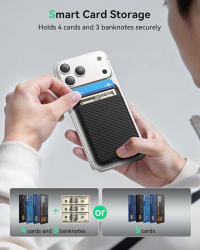 for MagSafe Wallet with Stand, 5 Card Holder, Slim Leather Magnetic Wallet for iPhone 17/16/15/14/13/12 Pro Max Plus Air Series, 3 Card Slots & 1 Cash Slot,Carbon Fiber - color: Carbon Fiber
