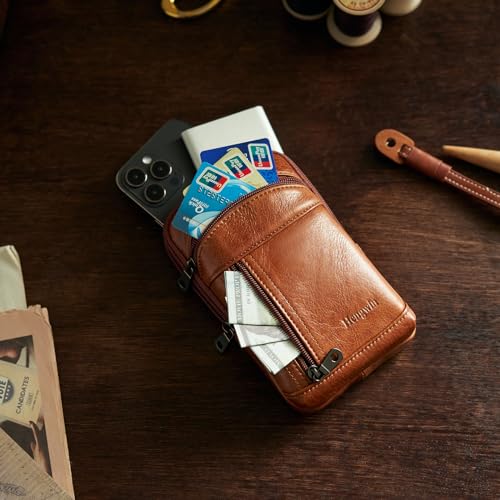 Small Leather Cell Phone Purse Crossbody Bag Belt Pouch for Men - color: Brown-b