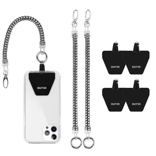 OUTXE Phone Lanyard Tether with 4 Patch- 2× Phone Tether, 4× Phone Patch with Adhesive, Compatible with Smartphone- Silver - color: #1- Silver