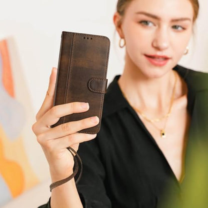 for Galaxy A17 5G Phone Case Wallet and Wrist Strap (Brown) | Card Holder Slots, PU Leather, Flip Cover, Magnetic Closure, Kickstand, Folio Protective, for Samsung A17 Case - color: Brown
