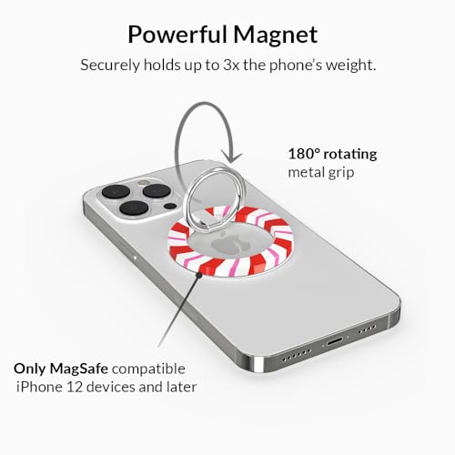 VELVET CAVIAR Compatible with MagSafe Phone Grip - Magnetic Ring Holder with Adjustable Stand - Removable MagSafe Accessories for iPhone 16, 15, 14, 13, 12 (Christmas Peppermint Princess) - color: Peppermint Princess