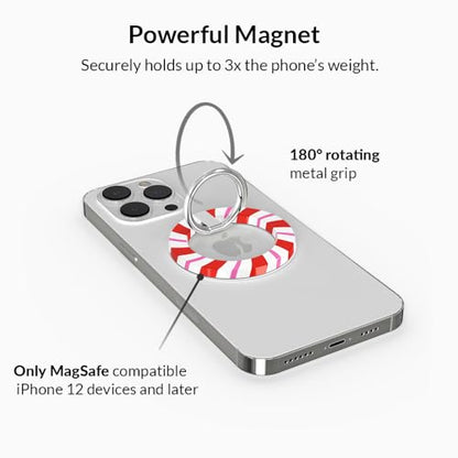 VELVET CAVIAR Compatible with MagSafe Phone Grip - Magnetic Ring Holder with Adjustable Stand - Removable MagSafe Accessories for iPhone 16, 15, 14, 13, 12 (Christmas Peppermint Princess) - color: Peppermint Princess