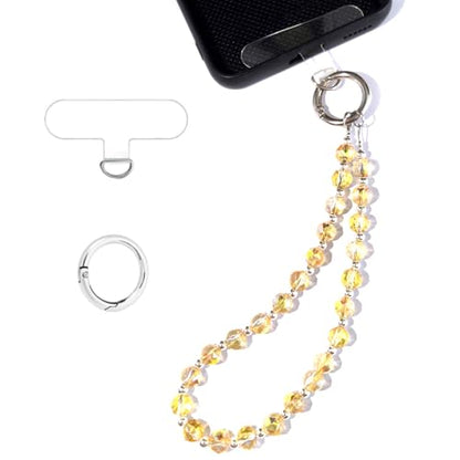Acofect Crystal Beaded Phone Wrist Strap Charm Chain Wristlet Cellphone Lanyard Bracelet Keychain with Tether Tab Hands-Free - color: Round Ab Gold
