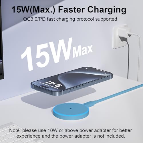 MagSafe Charger 2 Pack 15W Magnetic Wireless Charger Fast Charging Pad Compatible with iPhone 17/16/15/14/13/12 Series & AirPods 3/2/Pro Magnetic MagSafe Charging Pad with Dual Ports-Blue - color: Blue, size: 2Pack