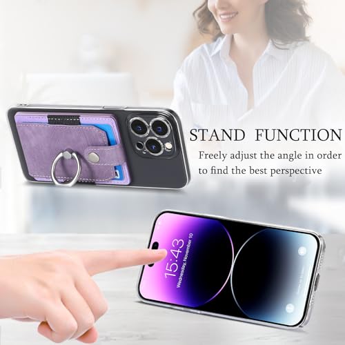 Cell Phone Card Holder with Ring Grip,Adhesive Phone Card Wallet,Purple - color: Purple