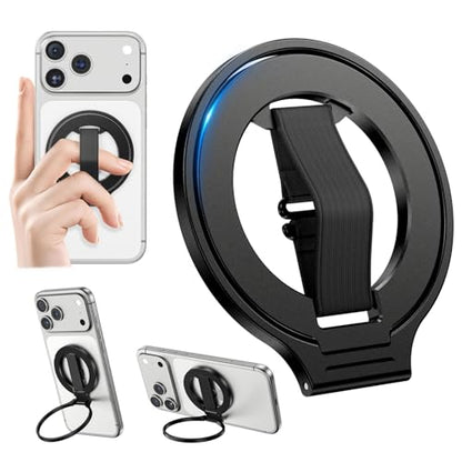 CloudValley Magnetic Phone Grip Holder for MagSafe, Slim Removable [Soft Finger Strap] Ring Stand Kickstand for iPhone 17/16/15/14/13/12 Series Compatible with Mag Car Mounts, Black
