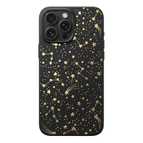 Black Case Compatible with - iPhone 14 Pro Max - 6.7 inch Gold Constellations Rubber Cover Cute Bumper Slim Shockproof Golden Celestial Aesthetic Fancy Stars Astrological Theme for Women Girls - color: Starry, size: iPhone 14 Pro Max