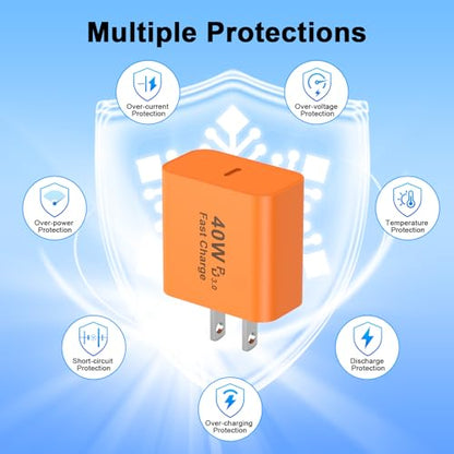 iPhone 17 Pro Max Charger Fast Charging 10FT, 40W USB C Charger Block&Cable - color: Orange, size: 1P-10FT
