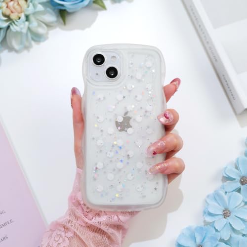 Glitter case for iPhone 13/14 Polka dots Clear | Bling Sparkle Glitter，Polka dots，Full Protection Soft TPU，Kawaii Cute Phone Case for Women Girls - color: Polka Dots Clear