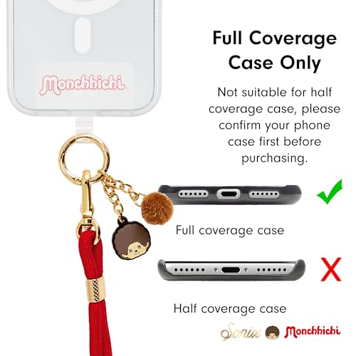 Sonix x Monchhichi | Crossbody Phone Strap with Charms | Adjustable, Universal Cell Phone Rope Strap Lanyard | Red Cord | Monchhichi - color: Monchhichi