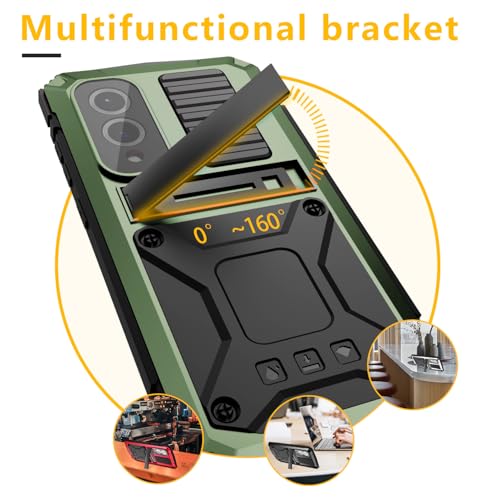 Simicoo for Samsung Galaxy S25 FE Metal Military Heavy Duty Case, Metallic Bumper Shockproof Dustproof Rugged Tough with Stand Screen Protector Camera Control Full Body Drop Protective Cover (Green) - color: Camouflage