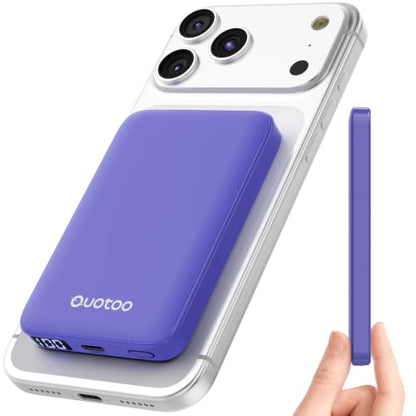 for Magsafe Portable Charger, 5000mAh Slim Wireless Magnetic Power Bank | 20W USB-C Power Delivery,LED Display,Travel Essential for Magsafe Battery Pack Compatible with iPhone 17-12 Series - color: Purple