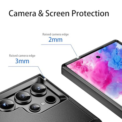 Designed for Samsung Galaxy S24 Ultra Case, Black Dual Layer, Heavy Duty Shockproof Tough Rugged Protective Cover for Galaxy S24 Ultra 5G 6.8-inch, Black - size: for Samsung Galaxy S24 Ultra