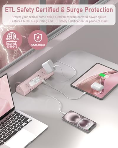Jgstkcity Desk Clamp Power Strip USB C 45W,Surge Protector,Pink - color: Pink, size: 6 FT