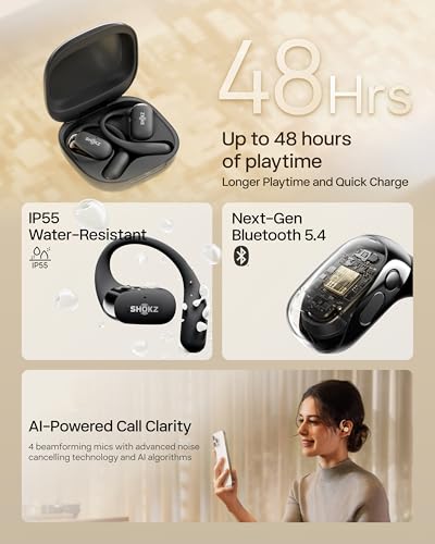 SHOKZ OpenFit 2 Open-Ear Earhook Bluetooth Earbuds, Black,48H Playtime - color: Black, style: Charging：USB-C