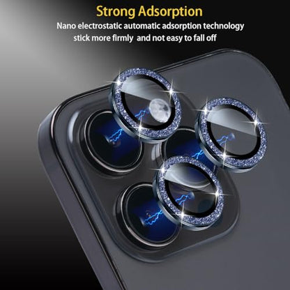 Camera Protector for iPhone 15 Pro/15 Pro Max, Glitter Dark Blue - color: Glitter Dark Blue