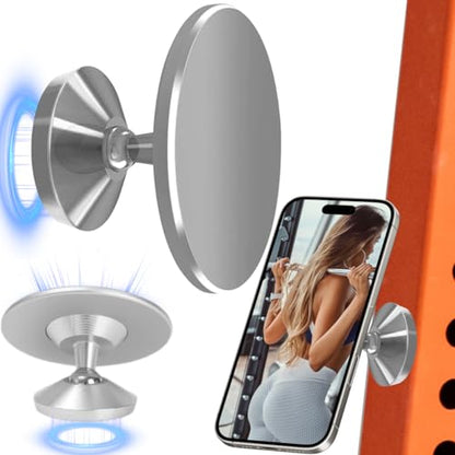 Gym Magnetic Phone Holder - Silver, Dual Magnet, 360° Rotation, Attach to Metal Surfaces, Compatible with iPhone 16/15/14/13/12, Samsung, MagSafe Case & All Smartphones - color: Silver