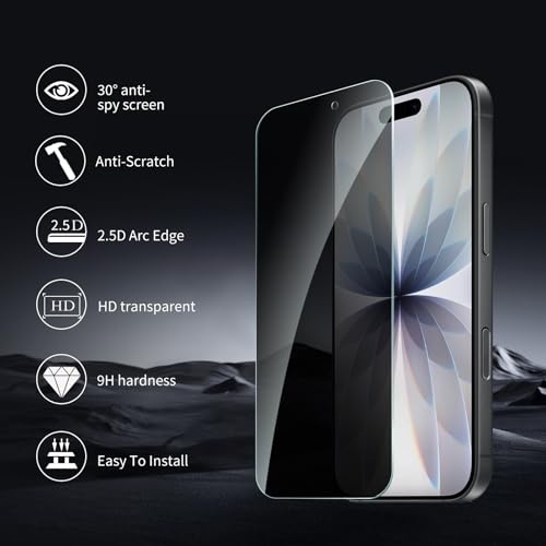 2+2 Pack for iPhone 17 Privacy Screen Protector with Camera Lens Protector, Anti Spy Tempered Glass Protection Film with Easy Installation Frame, 9H Hardness, Scratch Resistant, Case Friendly - size: iP17 Privacy