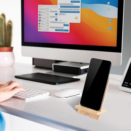 Mobile Stand Japanese Style Cellphone Holder Desktop Organizer Charging Station Compatible with All Smartphones Tablets Natural Bamboo Wood Portable Adjustable Angle (PLAIN-2HOLES) - style: PLAIN-2HOLES
