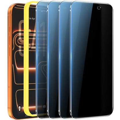 WHPXJY Privacy Screen Protector Compatible with iPhone 17 Pro (6.3 Inch) with Alignment Frame, 4-Pack Anti-Spy Tempered Glass, Easy Auto-Alignment, Bubble-Free, Case Friendly - size: Iphone 17 Pro -6.3 Inch