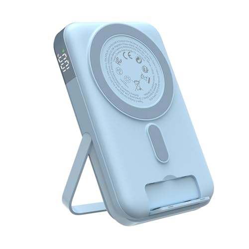 JUOVI Magnetic Power Bank 22.5W 10,000mAh Wireless Portable Charger | Battery Pack with LED Display Adjustable Dual-Foldable Stand Magsafe-Compatible for iPhone 16/15 Series Samsung AirPods - color: Blue