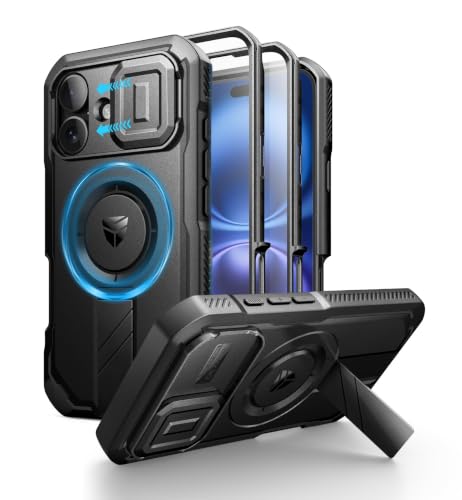 Dexnor for iPhone 16 Case with Slide Camera Cover & Adjustable Kickstand & Built-in Screen Protector,Compatible with MagSafe Shockproof Bumper Cases Heavy-Duty Magnetic Protective Cover,Black - color: Black, size: IPhone 16