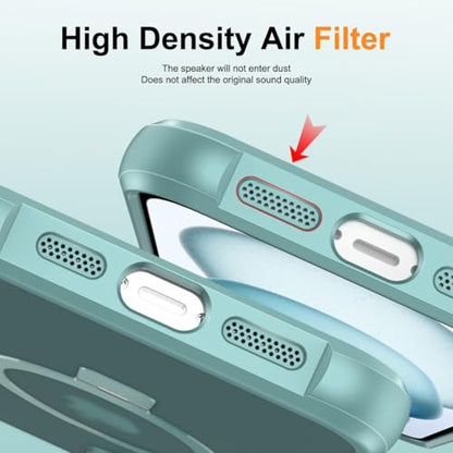 CHAOFEnG Magnetic Compatible with iPhone 15 Case with Stand [Military Grade Drop Tested][Compatible with Magnet] Ring Translucent Slim Hard Back Soft Edge, Teal Green - color: Teal Green, size: iPhone 15