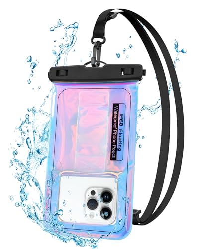 Floating Waterproof Phone Pouch - Dazzling Purple, Up to 7.5" | Touchscreen, IP68 Waterproof Phone Case, Adjustable Lanyard, Fits All Phones - Kayak Beach Cruise Ship Travel Essentials - color: Dazzling Purple