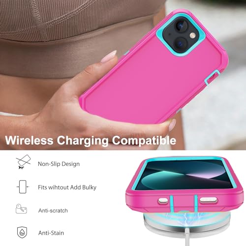 for iPhone 13 Case with 2 Screen Protector,Shockproof Drop Protection Full Body Heavy Duty 3 Layer Military Rugged Durable Phone Cover for Apple iPhone 13 6.1" (Pink) - color: Pink