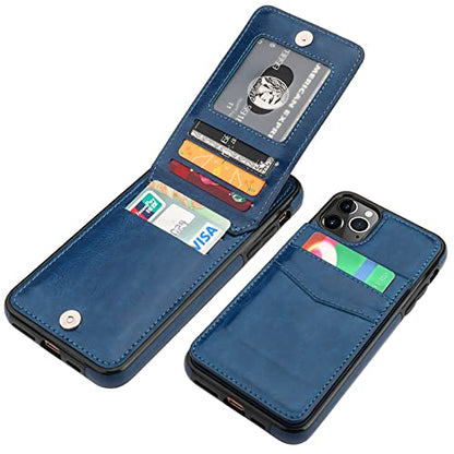 KIHUWEY for iPhone 11 Pro Max Wallet Case Card Holder Kickstand, Blue | Credit Card Slots, PU Leather, Magnetic Clasp, Flip Heavy Duty Protection Cover for Men and Women - color: Blue