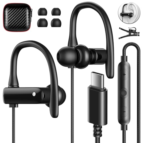 USB C Headphones Over Ear Hook for iPhone 17 16 15 18 Pro Max Duo Plus - color: Black