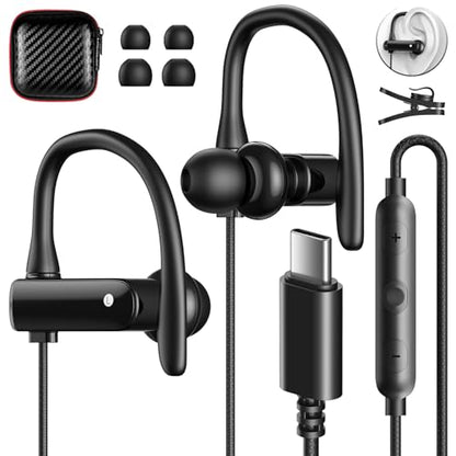 USB C Headphones Over Ear Hook for iPhone 17 16 15 18 Pro Max Duo Plus - color: Black