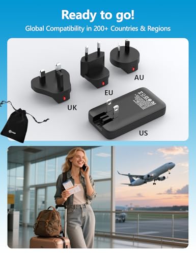 Ultra-Slim 65W USB C Travel Charger Block, 4-in-1 US UK EU AU USB Adapter