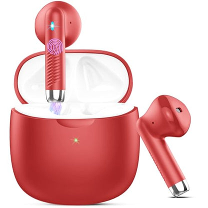 Wireless Earbuds, Bluetooth 5.4 Earbuds Stereo Bass, Bluetooth Headphones - color: Glossy Red