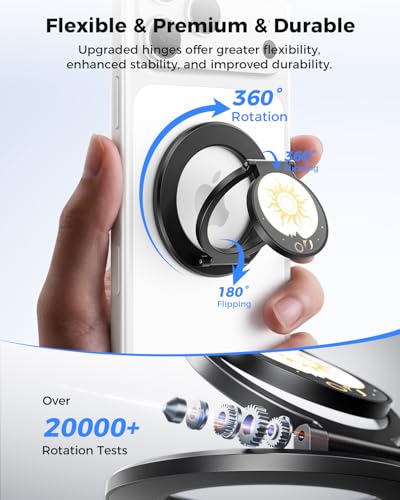 SUPERONE Upgraded Magnetic Phone Grip Sun, Removable Gym MagSafe Kickstand, Dual-Sided Magnet Phone Ring Holder for iPhone 17/16/15/14/13/12, Compatible with Magnetic Car Mount- Sun and Moon Pattern - color: BK-Sun