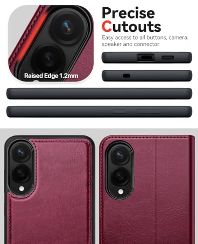 OCASE for Samsung Galaxy S25 Edge Detachable Wallet Case, Burgundy | 2-in-1, Card Holder, RFID Blocking, Stand, Wrist Strap, Shockproof, Wireless Charging, Magnetic, PU Leather Flip Phone Cover - color: Burgundy, size: Samsung Galaxy S25 Edge