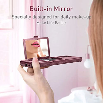 WeLoveCase for Samsung Galaxy S22 Ultra Wallet Case with Credit Card Holder & Hidden Mirror, All-Round Protection Shockproof Phone Cover Designed for Samsung Galaxy S22 Ultra, 6.8 Inch Burgundy - color: Burgundy