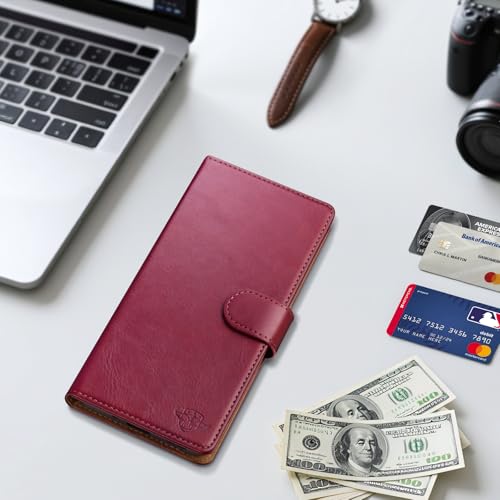 Wallet Case for Samsung Galaxy A16 5G, Wine Red | RFID-Blocking Card Holder, Kickstand, Magnetic Closure, PU Leather Folio Flip Cover, Protective Women Men Cases - color: Wine Red, size: SamsungGalaxy A16