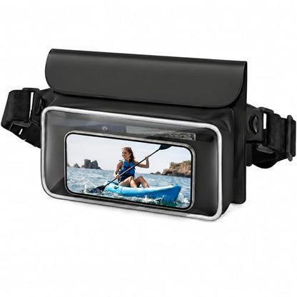 Ipx8 Waterproof Fanny Pack, 1 Pack Floating Waterproof Phone Pouch Touchscreen Dry Bag with Adjustable Waist Strap for Beach, Swimming, Kayaking, Boating, Fits Phones up to 8.5"(Black) - color: Black