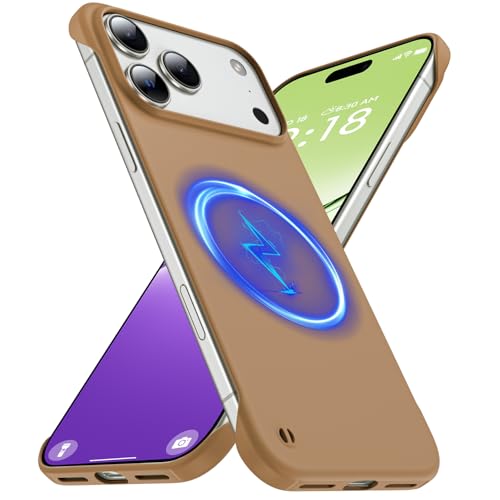 GRECAZO Magnetic Slim Frameless Case for iPhone 17 Pro, Mocha Brown | Compatible with MagSafe, Soft-Touch Matte Hard PC Cover, Ultra Thin Lightweight Minimalist, Pull Ring Lanyard, 6.3-Inch - color: Mocha Brown, size: iPhone 17 Pro