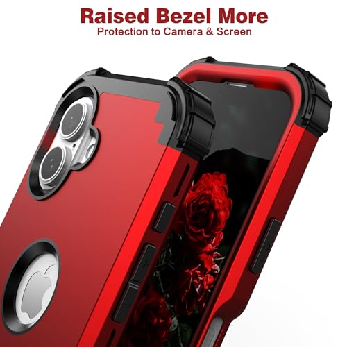 IDweel for iPhone 17 Case with Screen Protector, 3 in 1 Shockproof Slim Fit Hybrid Heavy Duty Hard PC Cover Soft Silicone Bumper Full Body Anti-Fingerprint Case, Red - color: Red