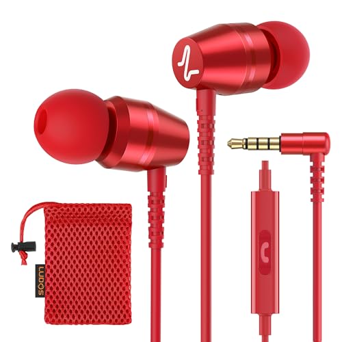 LUDOS OMNITONE Wired Earbuds in-Ear Headphones, 5 Year Warranty, Earphones with Microphone, 3.5 mm Jack Corded Ear Buds, Videoconference for iPhone, Samsung, Laptop, Kids, School Students - Red - color: Red, style: 3.5 mm