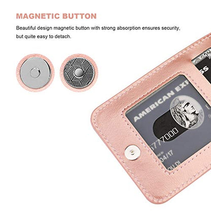 KIHUWEY for iPhone 11 Pro Max Wallet Case Card Holder Kickstand, Rose Gold | Credit Card Slots, PU Leather, Magnetic Clasp, Flip Heavy Duty Protection Cover for Men and Women - color: Rose Gold