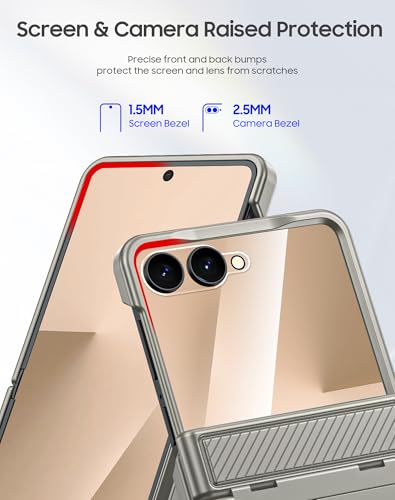GooseBox for Samsung Galaxy Z Flip 7 Case Wallet RFID Card Holder&Hinge Protection&HD Screen Protector, Full Body Shockproof Cover for Galaxy Z Flip 7(Natural Titanium) - color: Flip7-Titanium
