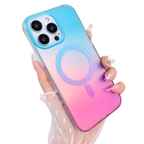 Cute Case for iPhone 16 Pro Case, Iridescent Blue & Pink | Compatible with Magsafe, Aesthetic Girly Matte Glitter Sparkly Rainbow Magnetic Protective Phone Cover for Women Girls - color: 01 Gradient Blue & Pink, size: iPhone 16 Pro (6.3 inch)