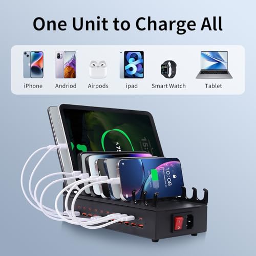 24 Ports 300W Charging Station for Multiple Devices with 10 Cables
